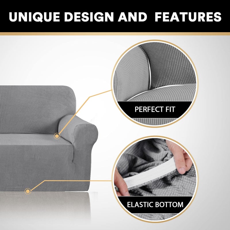 PrinceDeco Stretch Sofa Cover Slipcover Couch Covers for 3 Cushion Couch Furniture Protector Sofa Covers with Non Slip Elastic Bottom Dogs Pet Friendly Fitted (Sofa, Dove) - Image 3